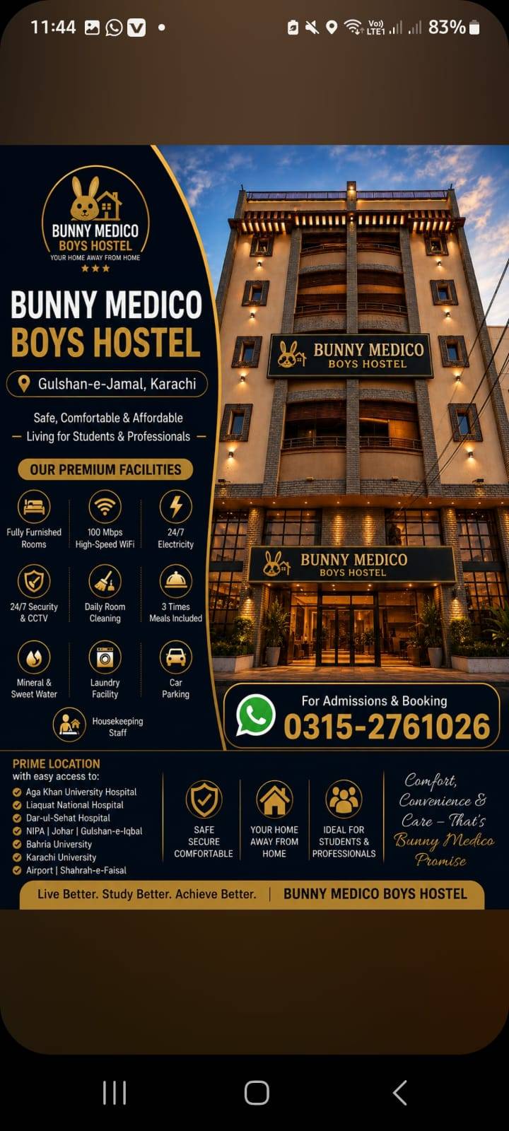 Three Seater Room at Bunny medico boys hostel