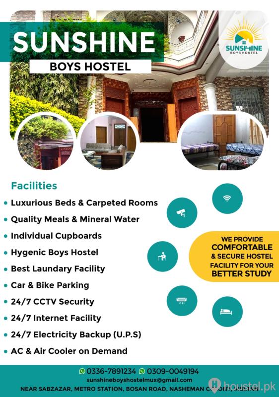 Sunshine Boys Hostel Multan Boys Hostel in Gulgasht Colony, Multan with Mess from PKR 17,000