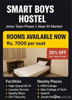 Smart boys hostel Boys Hostel in Johar Town, Lahore with Mess from PKR 7,000
