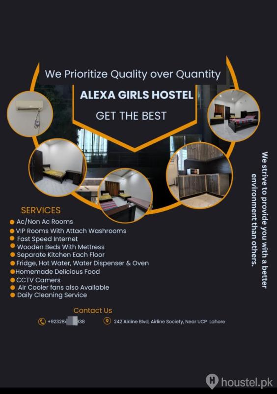 Alexa Girls Hostel Girls Hostel in Johar Town, Lahore with Mess, WiFi from PKR 12,000